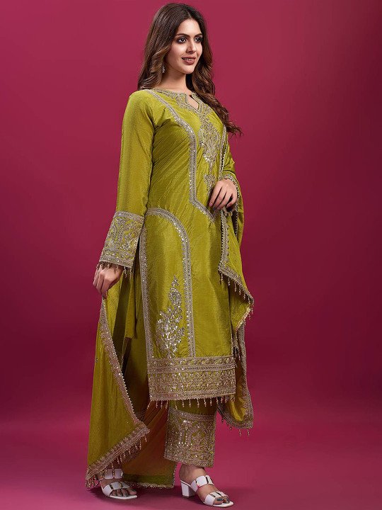 Women Ethnic Motifs Embroidered Kurta with Trousers & Dupatta - Image 2