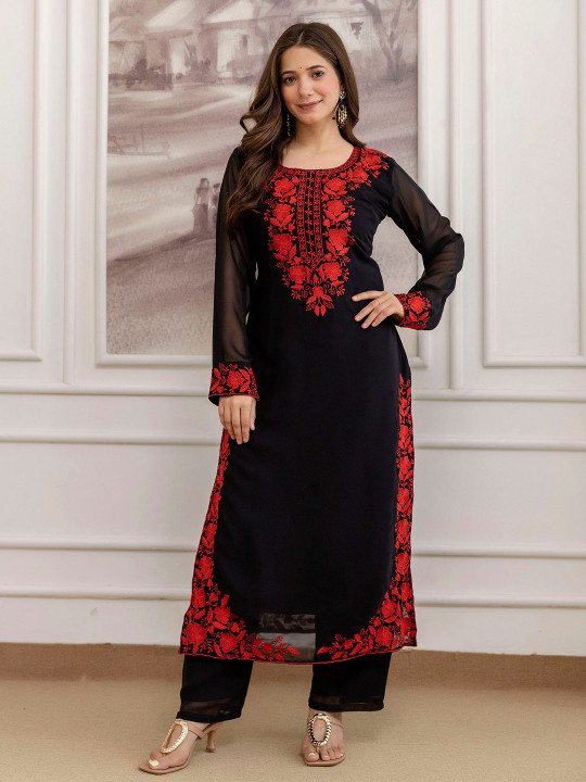Women Ethnic Motifs Embroidered Regular Thread Work Kurta with Trousers & With Dupatta - Image 4