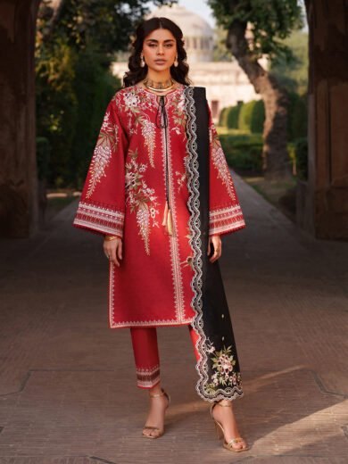Suroor Eid Collection Embroidered 3-Piece Suit · Lawn & Organza Red Colorway