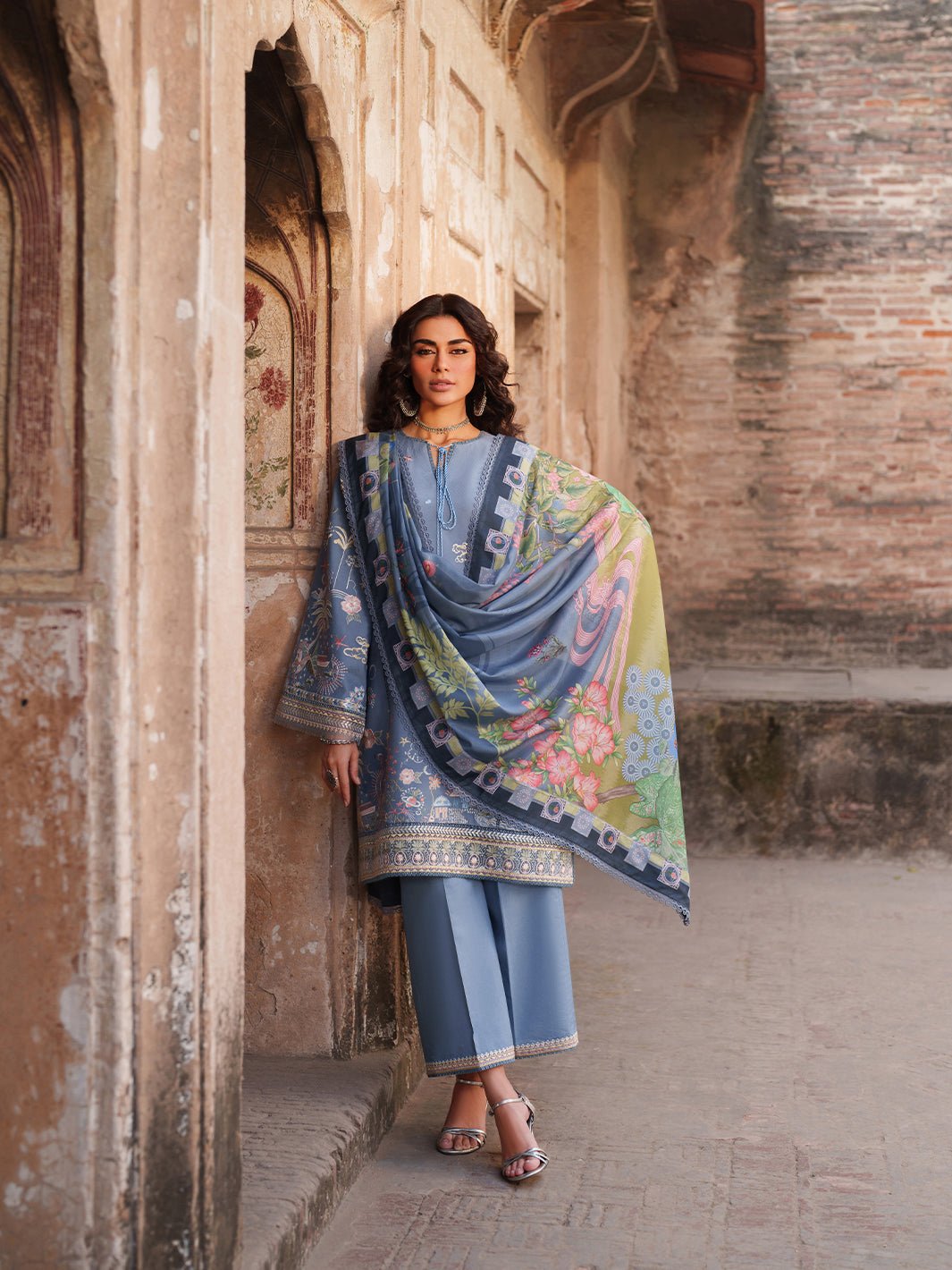 Suroor Eid Collection Embroidered Lawn Suit · Organza Laces · Silk Dupatta Blue Colorway - Image 10