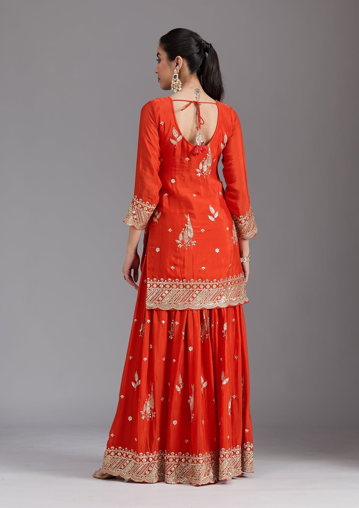 Orange Zari Embroidered Chinon Salwar Suit with Dupatta - Image 3