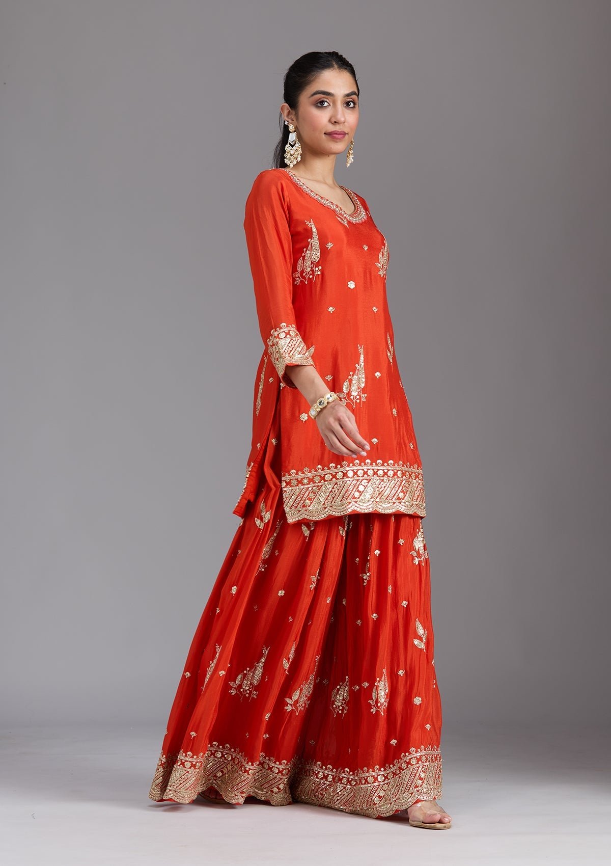 Orange Zari Embroidered Chinon Salwar Suit with Dupatta - Image 8