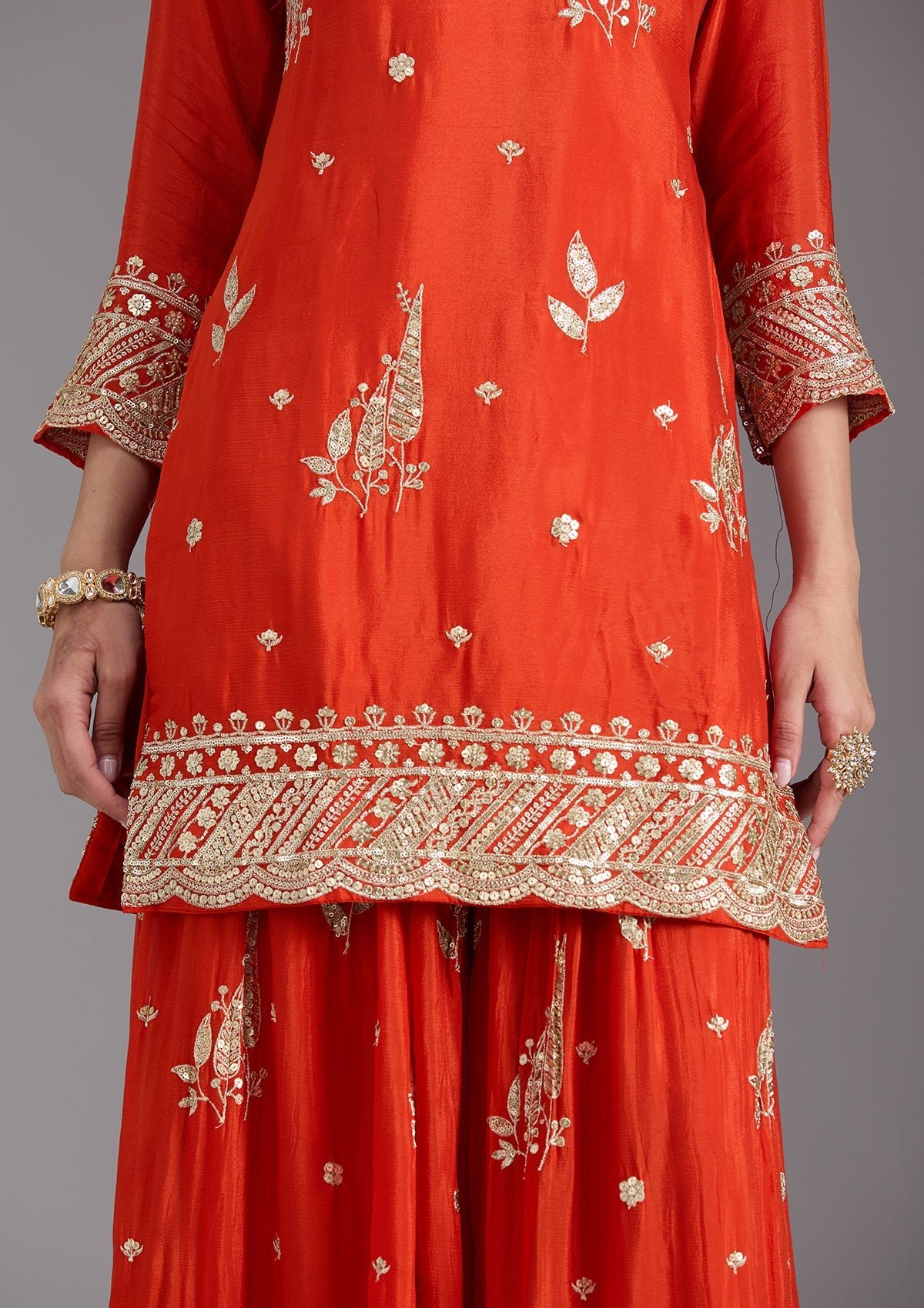 Orange Zari Embroidered Chinon Salwar Suit with Dupatta - Image 9