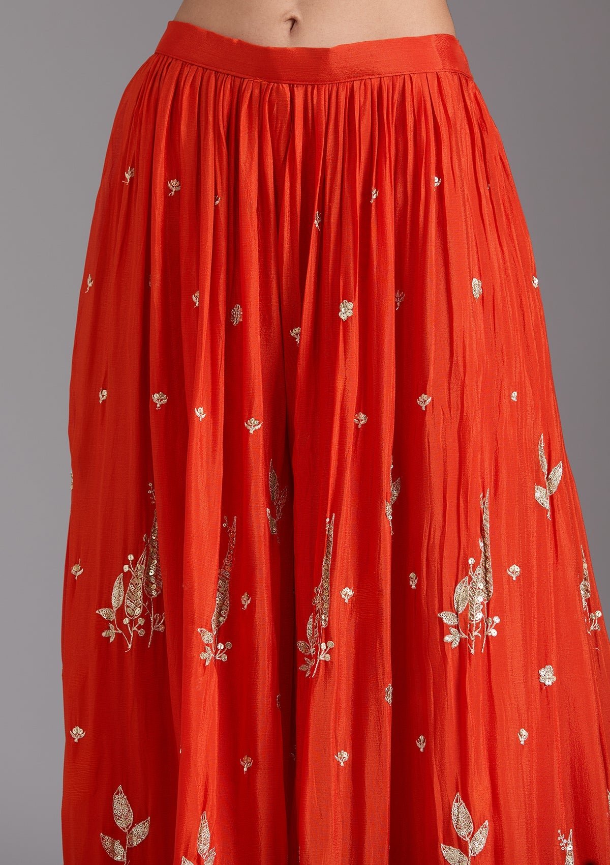 Orange Zari Embroidered Chinon Salwar Suit with Dupatta - Image 10