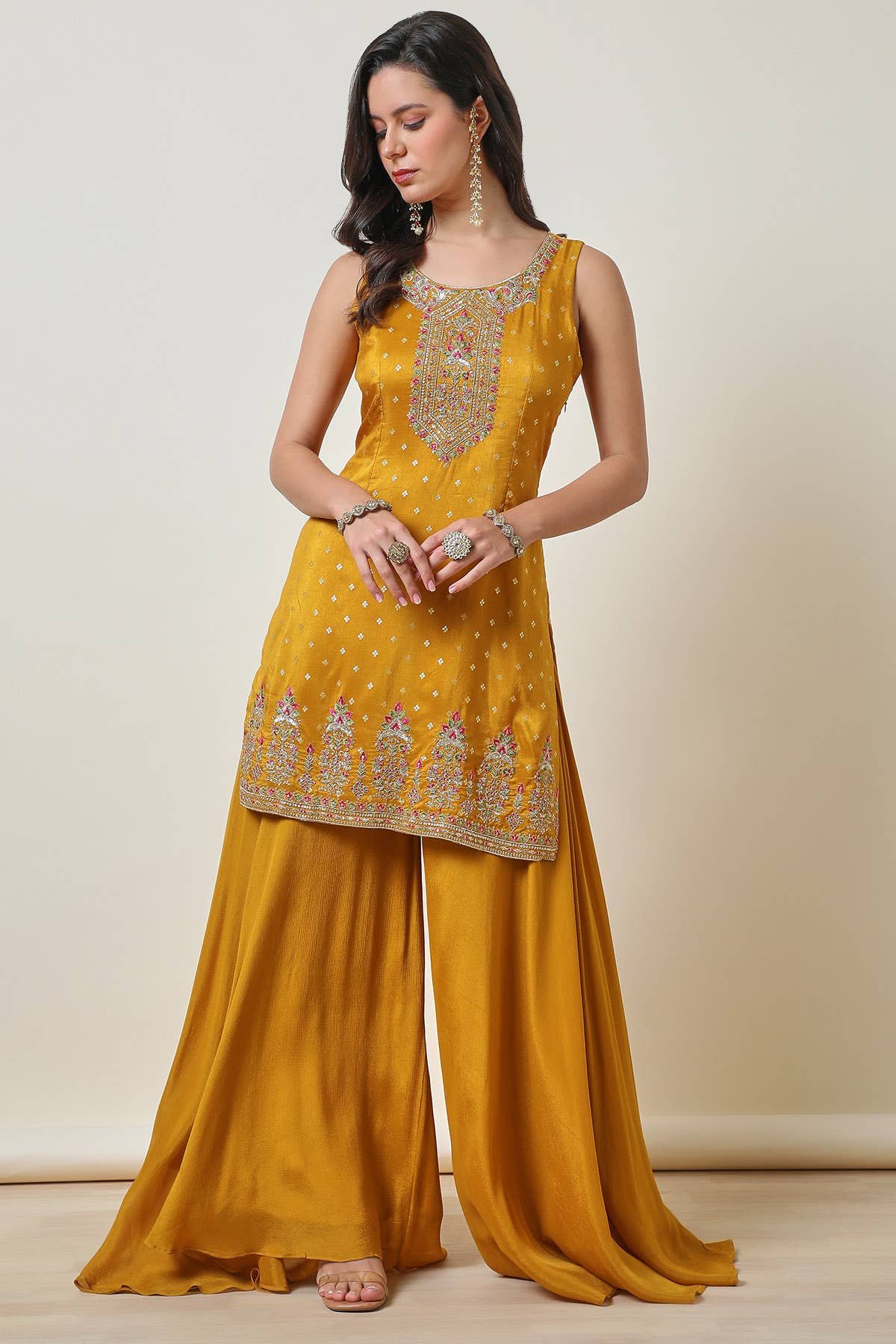 Mustard Brocade Festive Suit Set with Dupatta - Image 6