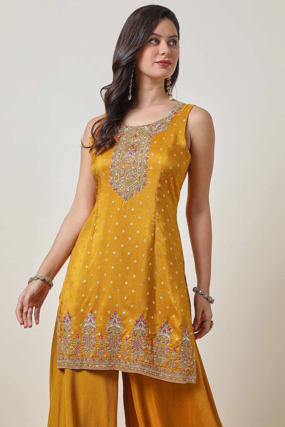 Mustard Brocade Festive Suit Set with Dupatta - Image 8