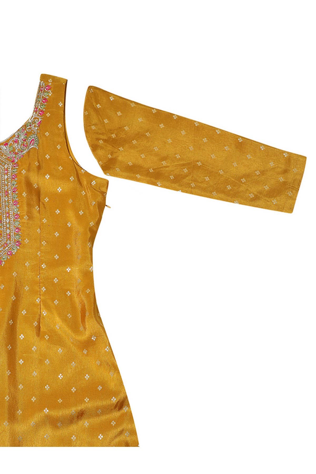 Mustard Brocade Festive Suit Set with Dupatta - Image 9