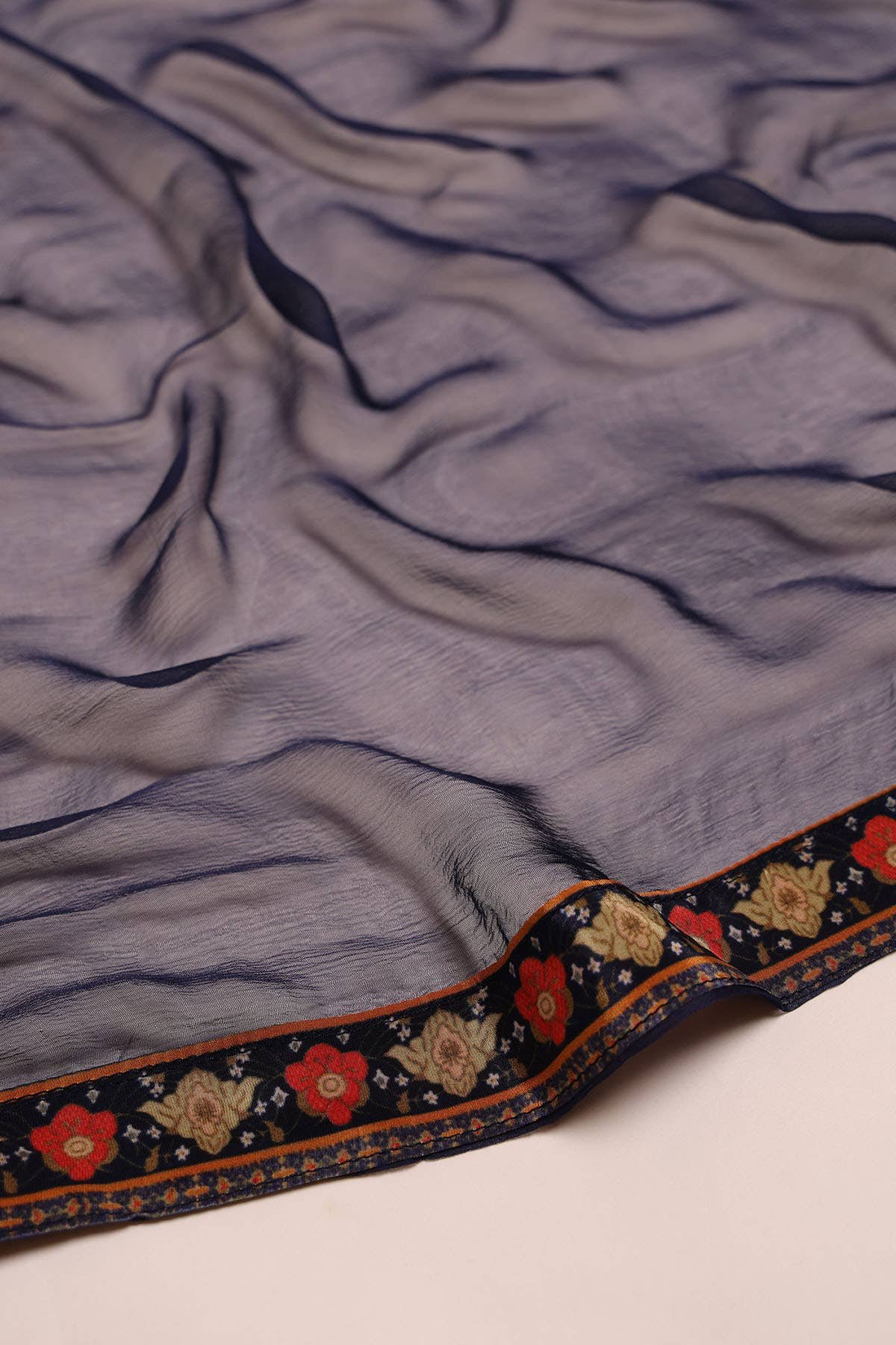 Navy Blue Crepe Ethnic Motifs Hand Embroidered Salwar Suit With Sequins - Image 8