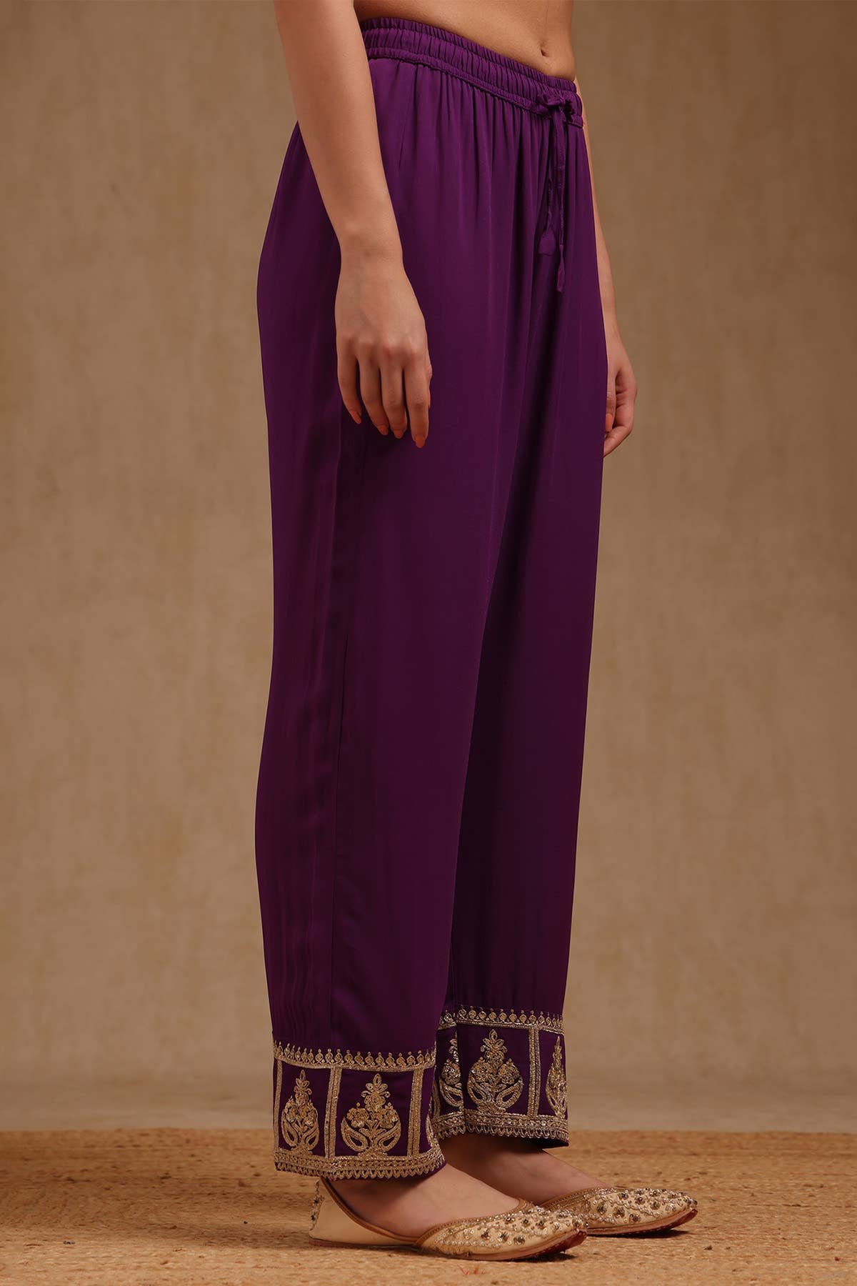 Royal Purple Embroidered Georgette Suit Set with Dupatta - Image 5