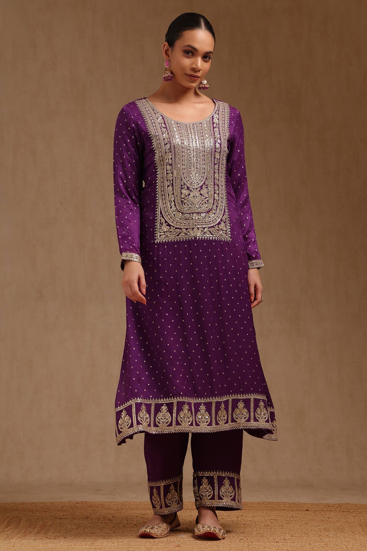 Royal Purple Embroidered Georgette Suit Set with Dupatta - Image 7